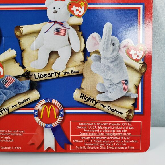 TY Beanie Babies Lefty The Donkey American Trio Sealed New on Card - Picture 8 of 9